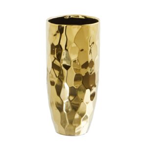 10 Inch Designer Gold Cylinder Vase Modern Glam Decorative Flower Holder