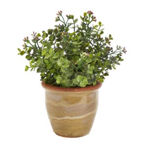 10 Inch Eucalyptus and Sedum Artificial Plant Ceramic Planter Succulent Decor