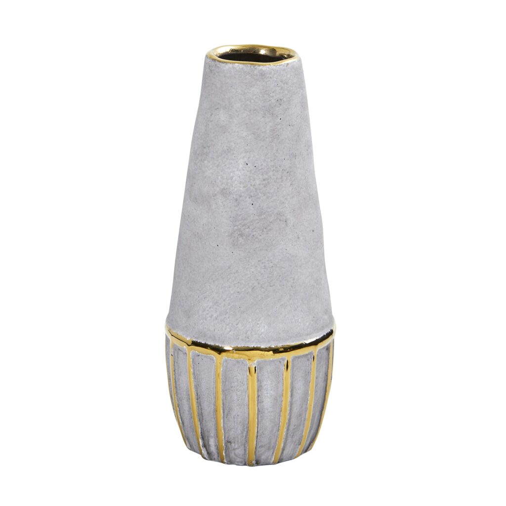 10 Inch Regal Stone Decorative Vase Gold Accents Oval Ceramic Tabletop Vase