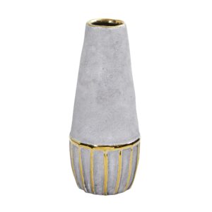 10 Inch Regal Stone Decorative Vase Gold Accents Oval Ceramic Tabletop Vase