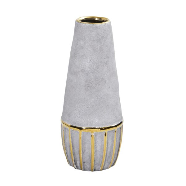 10 Inch Regal Stone Decorative Vase Gold Accents Oval Ceramic Tabletop Vase