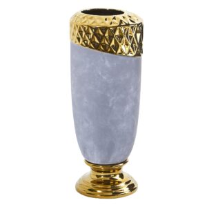 11.5 Inch Regal Stoneware Vase Gold Accents Oval Decorative Planter