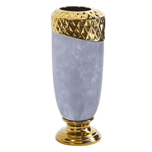 11.5 Inch Regal Stoneware Vase Gold Accents Oval Decorative Planter