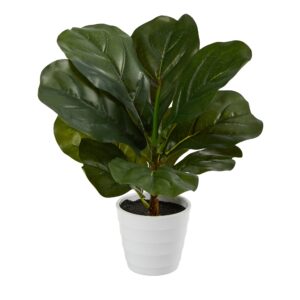 11 Inch Faux Fiddle Leaf Plant in White Planter Real Touch Indoor Decor