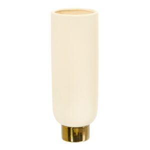 12.75 Inch Ceramic Cylinder Vase Cream with Gold Base Elegant Decor