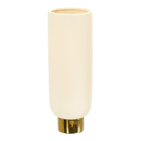 12.75 Inch Ceramic Cylinder Vase Cream with Gold Base Elegant Decor