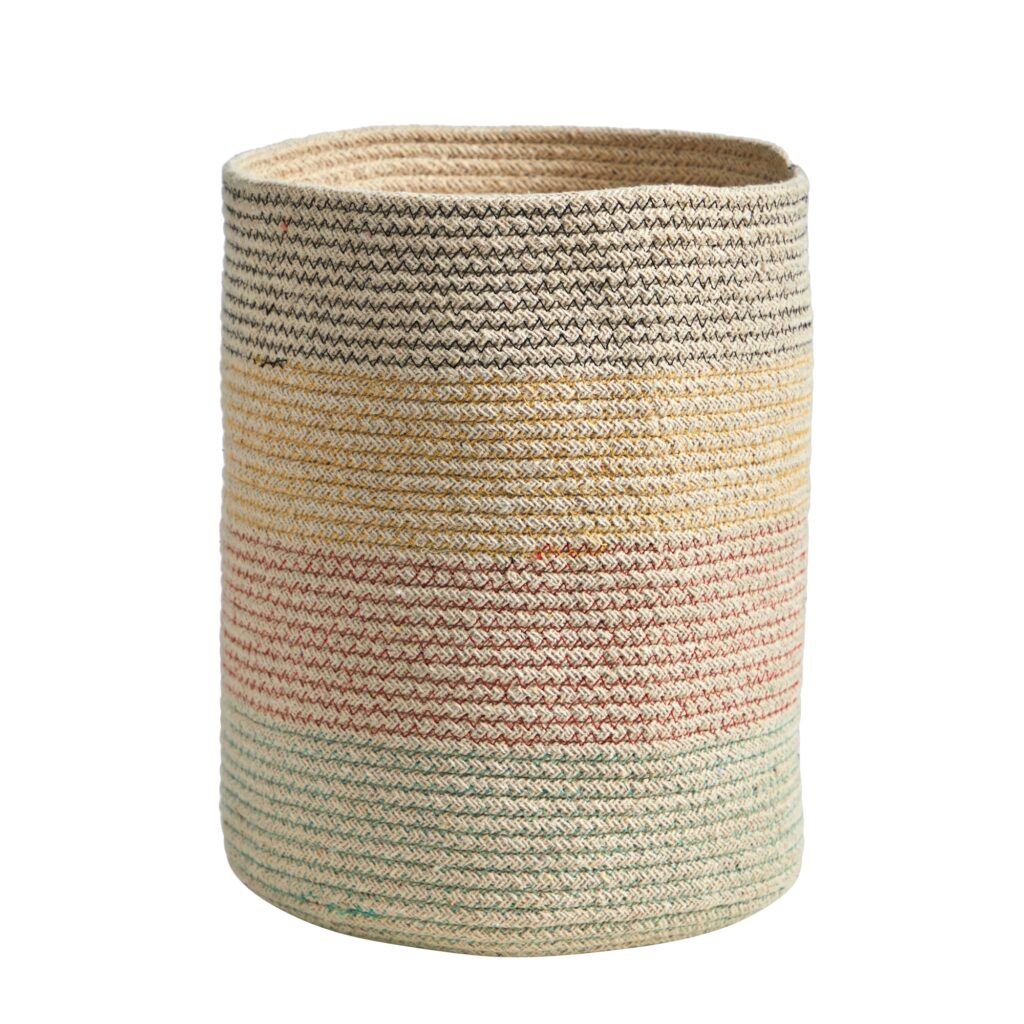 12 Inch Handmade Natural Cotton Multicolored Woven Plant Basket Indoor Use