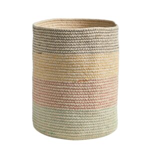 12 Inch Handmade Natural Cotton Multicolored Woven Plant Basket Indoor Use