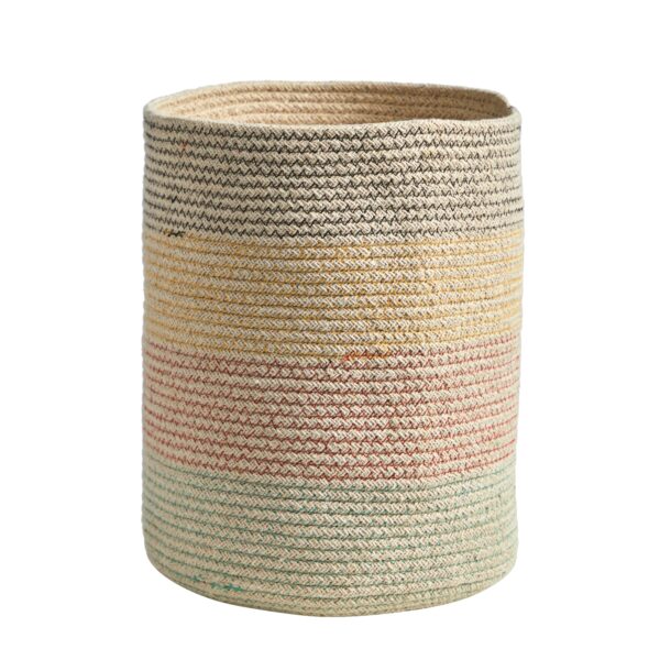 12 Inch Handmade Natural Cotton Multicolored Woven Plant Basket Indoor Use