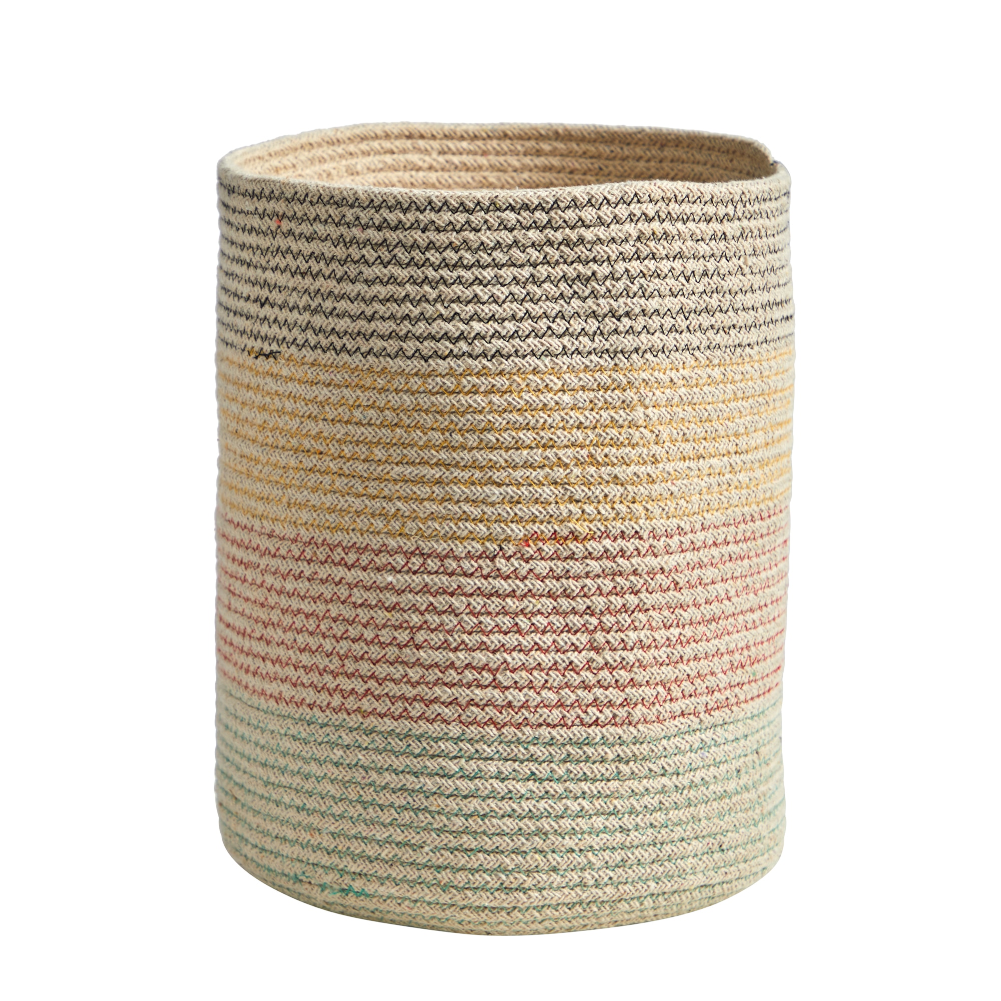12 Inch Handmade Natural Cotton Multicolored Woven Plant Basket Indoor Use