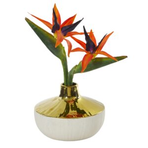 14 Inch Bird of Paradise Silk Arrangement Gold Cream Vase Tropical Decor