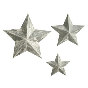 Farmhouse Stars Wall Decoration Set of 3 Whitewashed Metal 16 22 28 Inch
