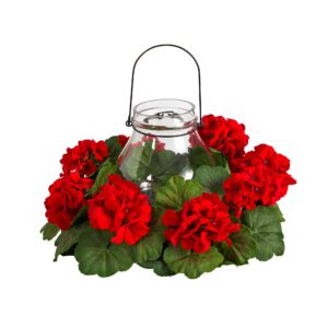16 Inch Artificial Geranium Candelabrum Red Flowers Green Leaves Decor