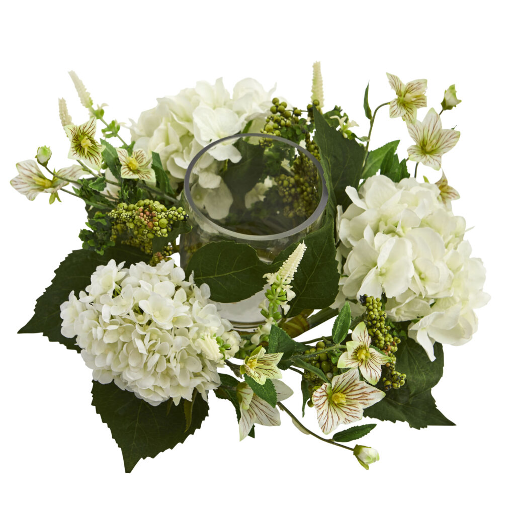 16 Inch White Hydrangea Artificial Candelabrum Table Decoration 16x16x6