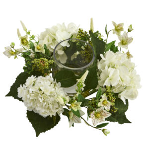 16 Inch White Hydrangea Artificial Candelabrum Table Decoration 16x16x6