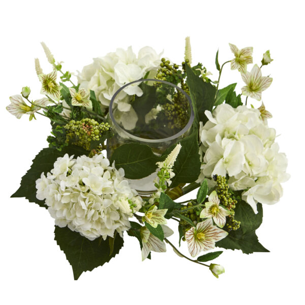 16 Inch White Hydrangea Artificial Candelabrum Table Decoration 16x16x6