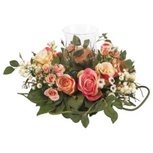 16 Inch Rose Candelabrum Floral Centerpiece Decorative Candle Holder