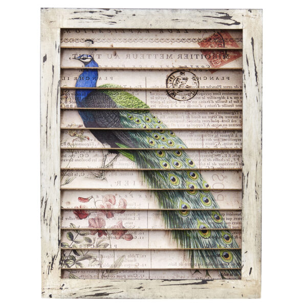 17 Inch Peacock Window Shutter Wall Decor French Country Style Rustic Wood