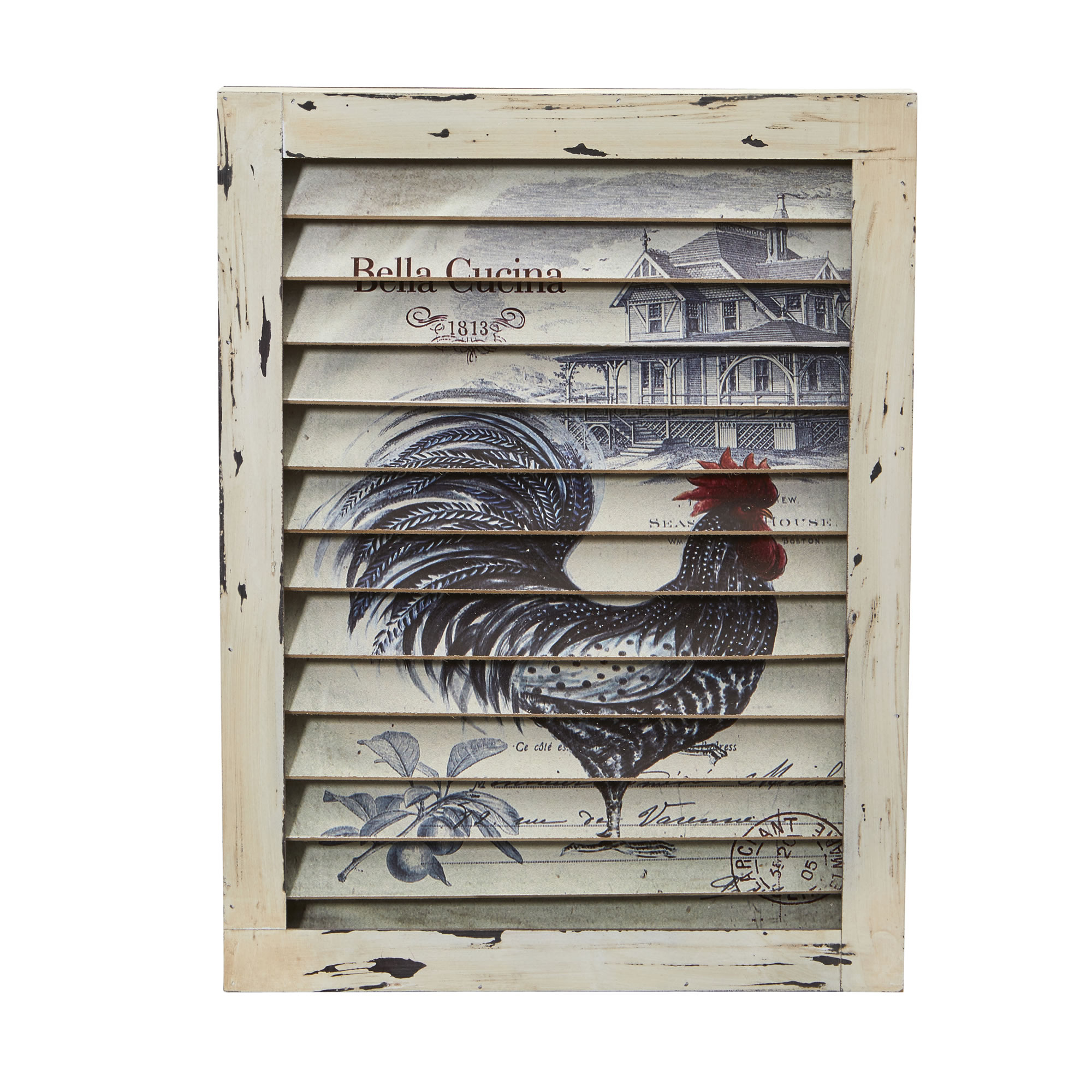 17 Inch Rooster Window Shutter Wall Decor Vintage Rustic Kitchen Art