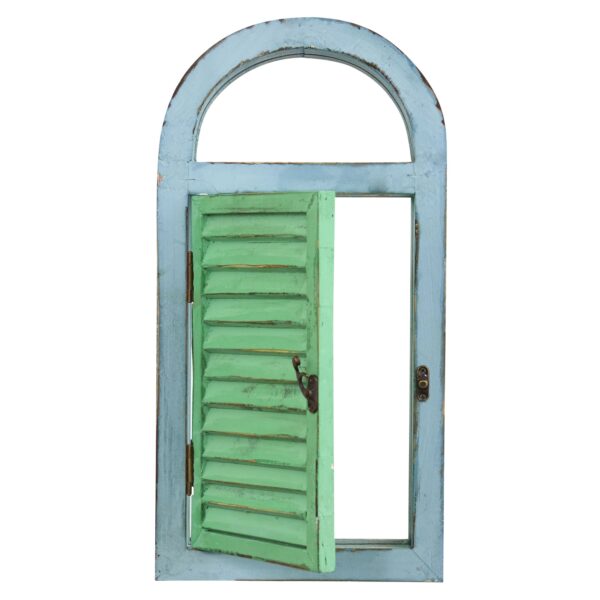 17 Inch Vintage Window Shutter Mirror Cerulean Teal Blue Weathered Look