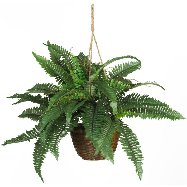18 Inch Boston Fern Silk Hanging Basket Wicker Victorian Style Decor
