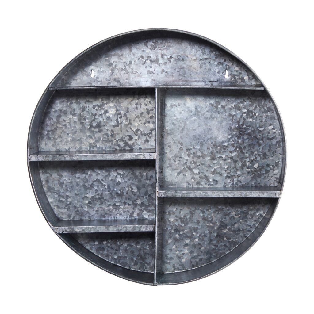 18 Inch Galvanized Circular Metal Wall Mounted Shelf Industrial Style 4 Shelves
