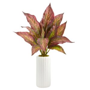 19 Inch Musa Leaf Artificial Plant White Planter Indoor Decor Faux Greenery