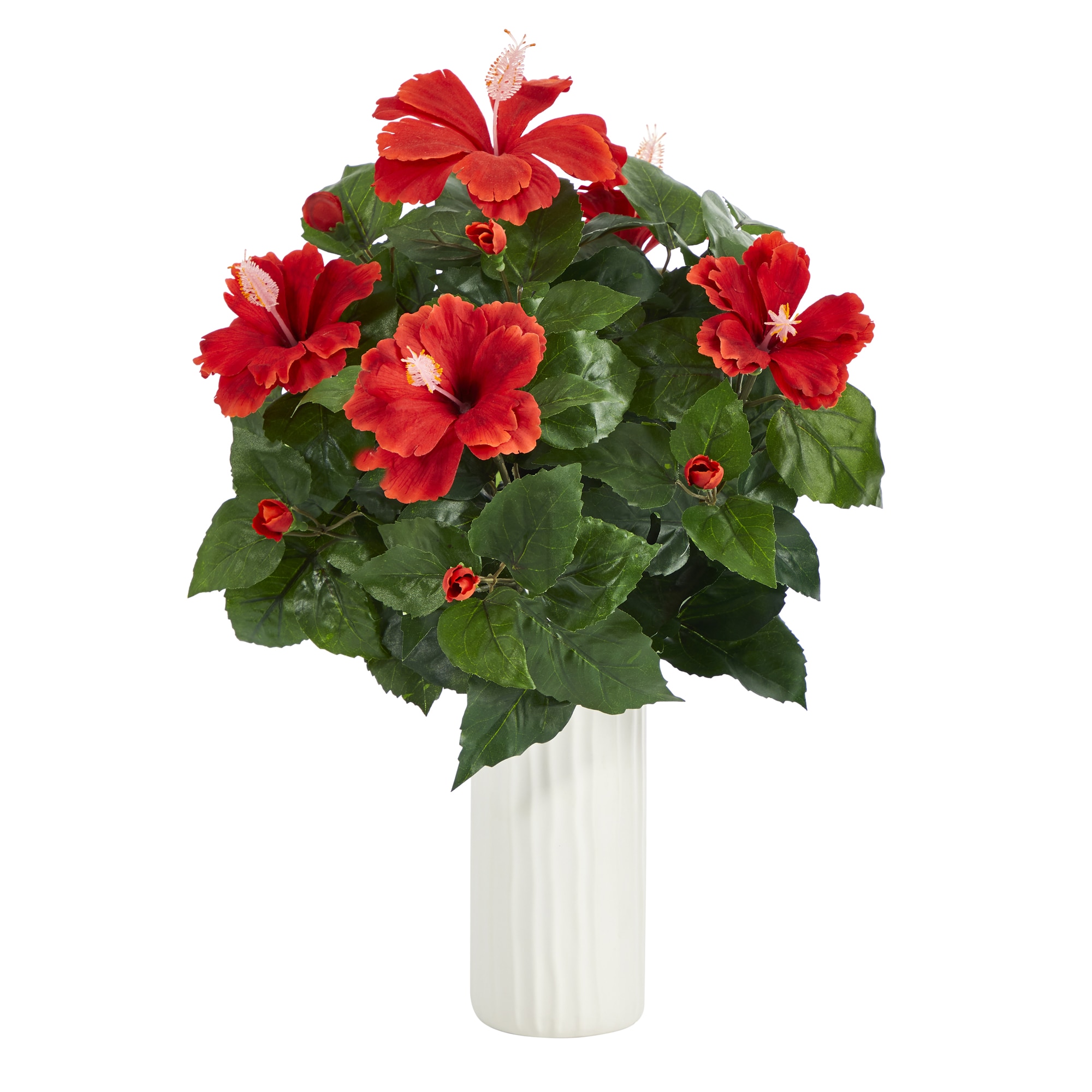 20 Inch Hibiscus Artificial Plant in White Planter Tropical Home Decor