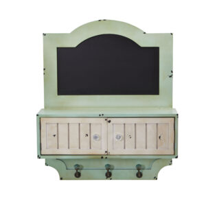 21.5 Inch Vintage Chalkboard Wall Organizer Light Green With Doors and Hooks