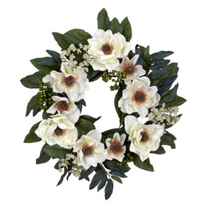 22 Inch Magnolia Succulent Wreath Decorative Year Round Wall Accent