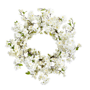 24 Inch Cherry Blossom Wreath White Artificial Floral Wall Decor