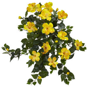 24 Inch Yellow Hibiscus Hanging Artificial Plant Set of 2 Indoor Wall Decor