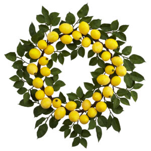 24 Inch Lemon Wreath with Green Leaves Spring Summer Decor Rustic Style