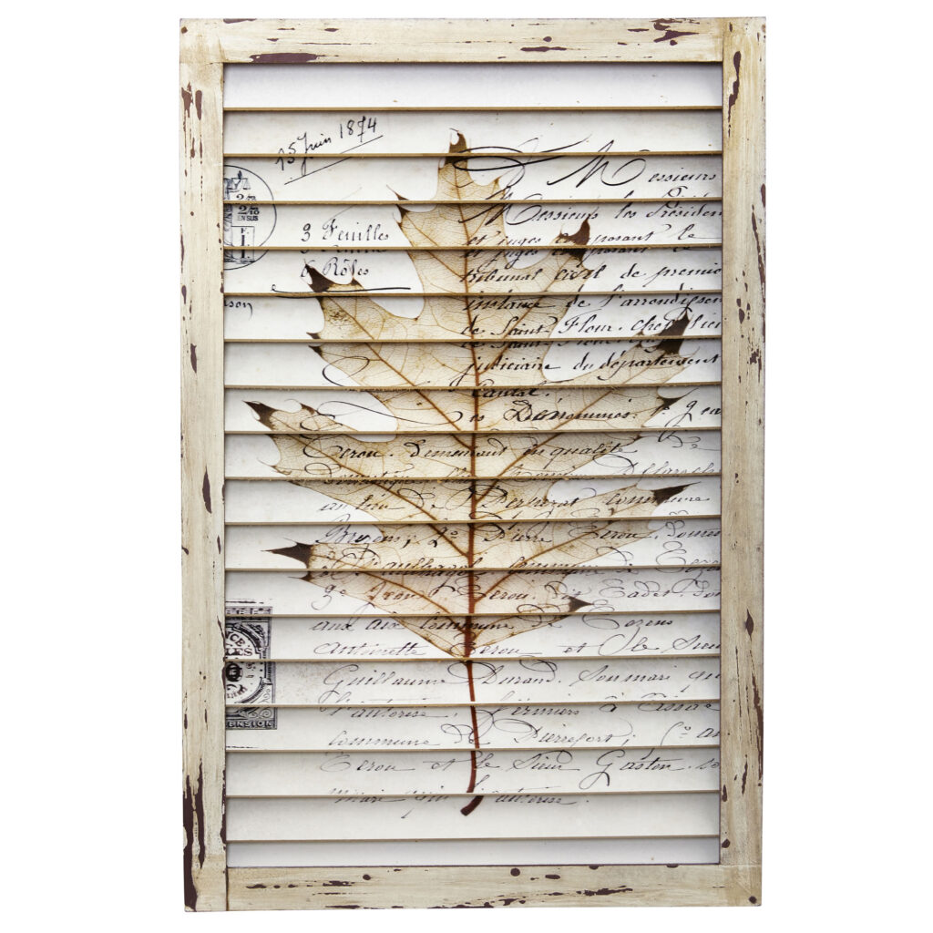 24 Inch Maple Leaf Window Shutter Wall Decor Rustic Textured Design