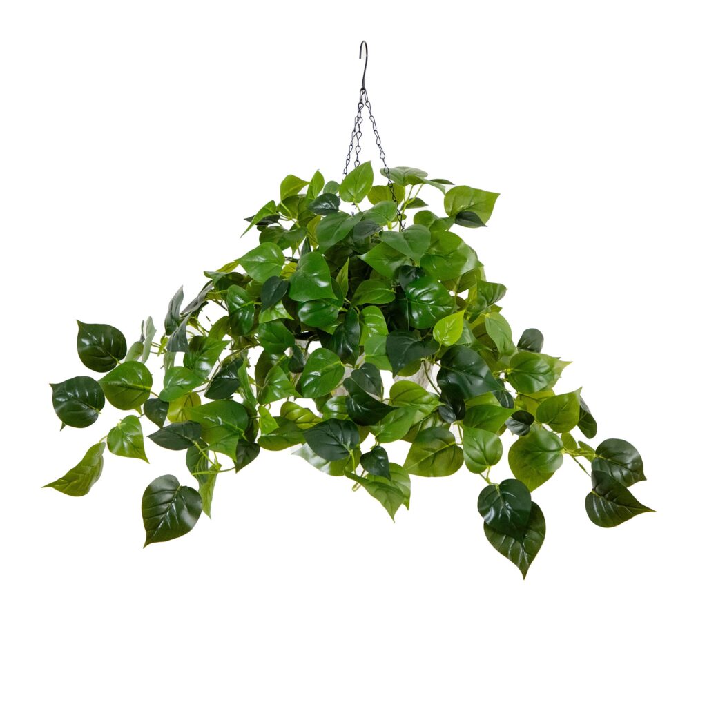 24 Inch Artificial Philo Hanging Basket UV Resistant Warm White LED Lights