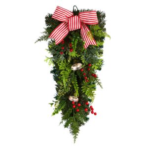 26 Inch Holiday Christmas Bells and Bow Artificial Evergreen Swag