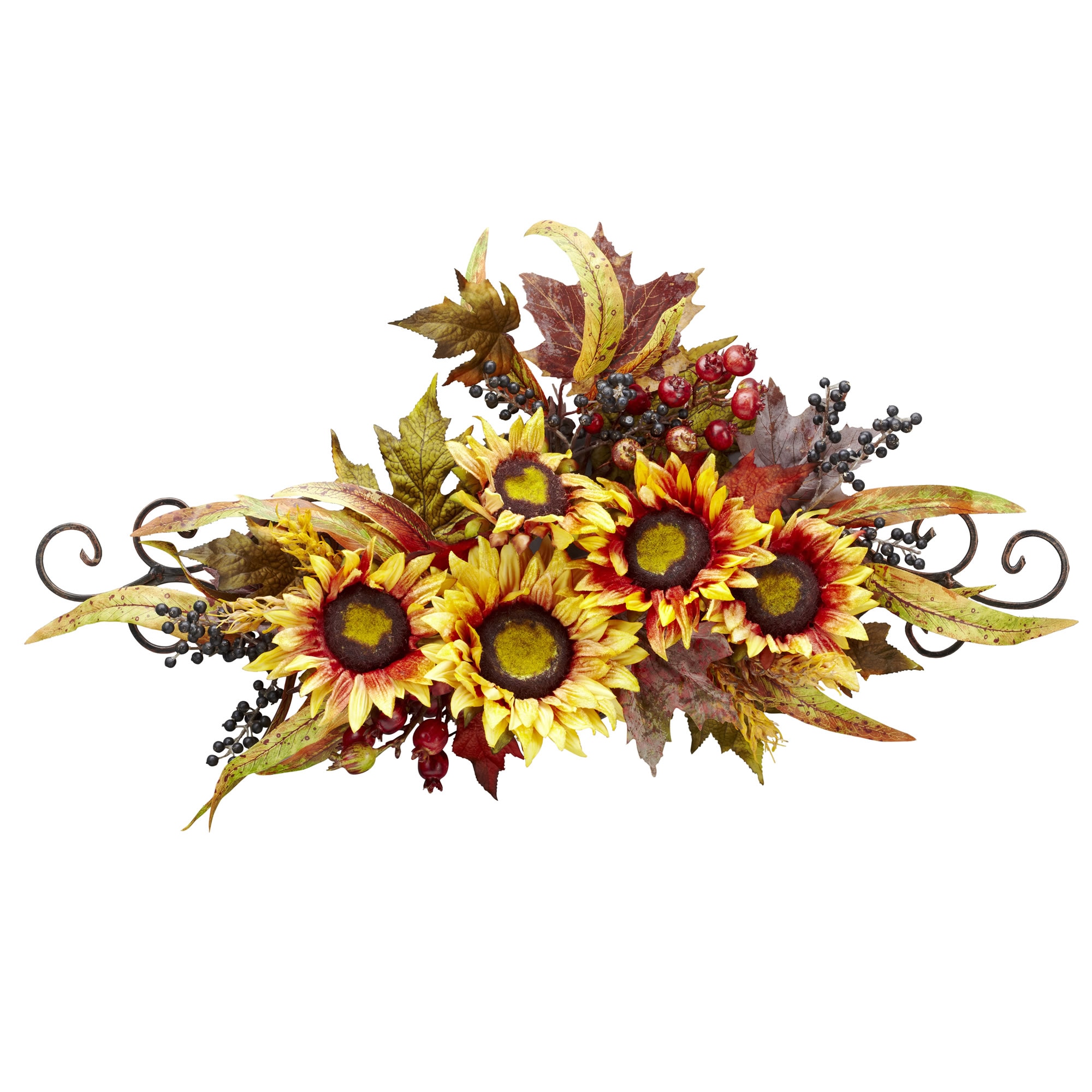 27 Inch Sunflower Swag with Metal Frame Yellow Holiday Decoration