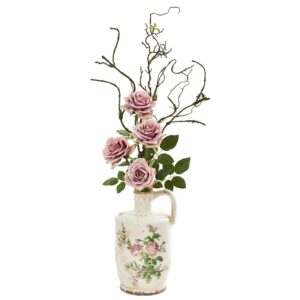 29 Inch Artificial Rose Arrangement in Floral Design Pitcher Vintage Style Decor