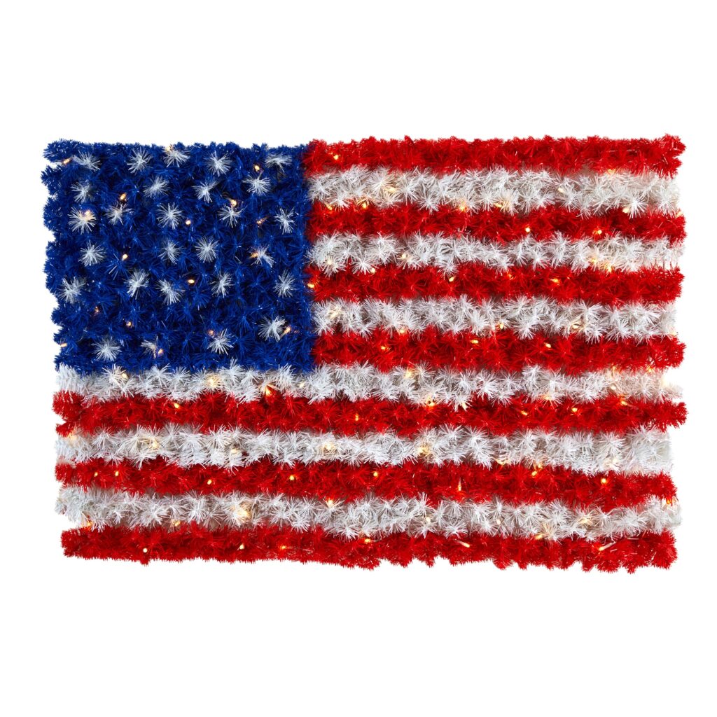 3 x 2 Ft American Flag Wall Panel With 100 Warm LED Lights Outdoor Safe