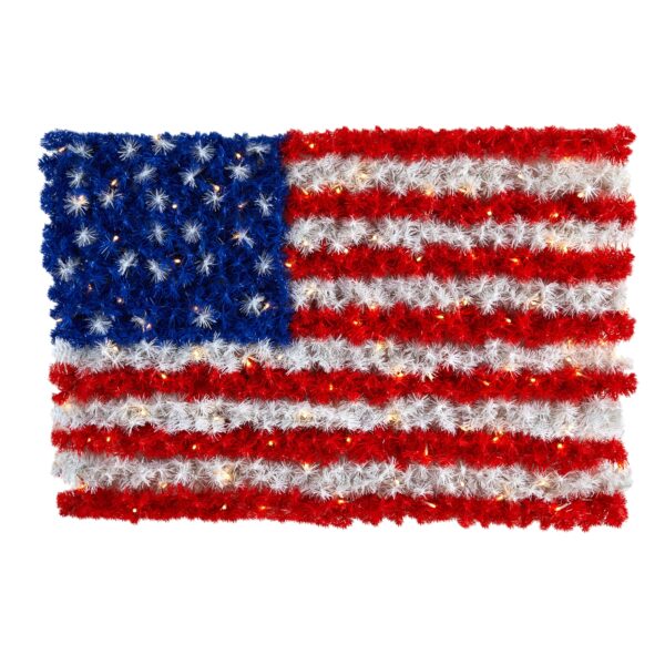 3 x 2 Ft American Flag Wall Panel With 100 Warm LED Lights Outdoor Safe