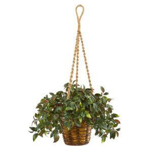 30 Inch Mini Melon Plant Artificial Hanging Basket UV Resistant Indoor Outdoor