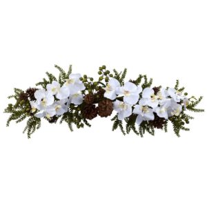 30 Inch Phalaenopsis Orchid Pine Swag Artificial Floral Accent Decor 12x6 In