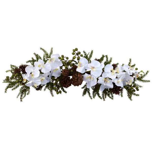 30 Inch Phalaenopsis Orchid Pine Swag Artificial Floral Accent Decor 12x6 In