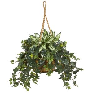 30 Inch Silver Queen and Ivy Artificial Plant Hanging Basket Decor