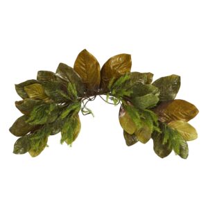 35 Inch Fall Magnolia Leaf Artificial Swag with Mixed Grasses Decorative Accent