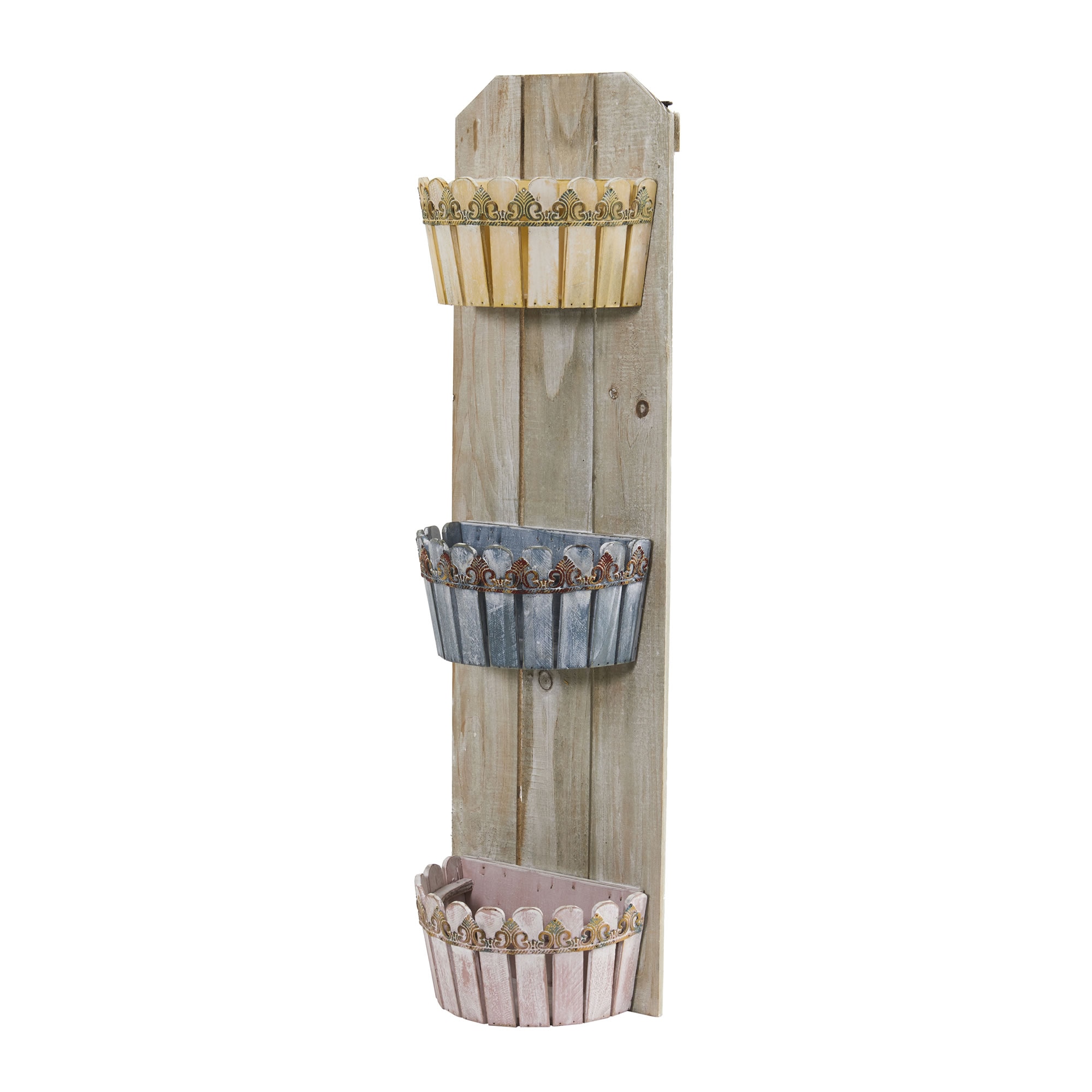 35 Inch Triple Wall Planter Vertical Rustic Three Basket Plant Holder