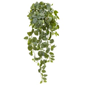 36 Inch Fittonia Real Touch Artificial Hanging Bush Set of 2 Green Leaf Decor