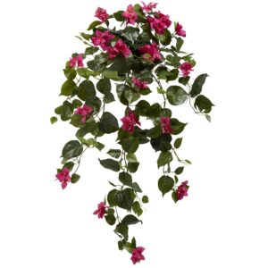 37" Bougainvillea Artificial Hanging Plant Set of 2 Green Leaves Pink Flowers