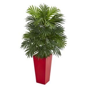 40 Inch Areca Palm Artificial Plant with Red Tower Planter Indoor Decor