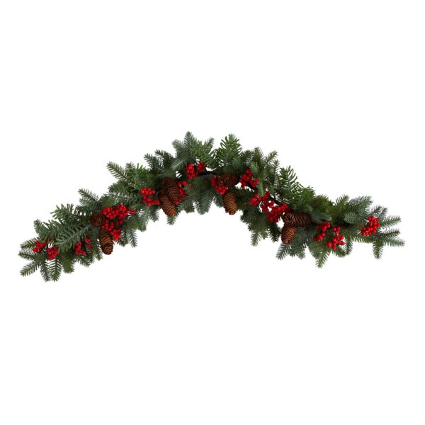 40 Inch Pines Red Berries Pinecones Christmas Garland Artificial Evergreen